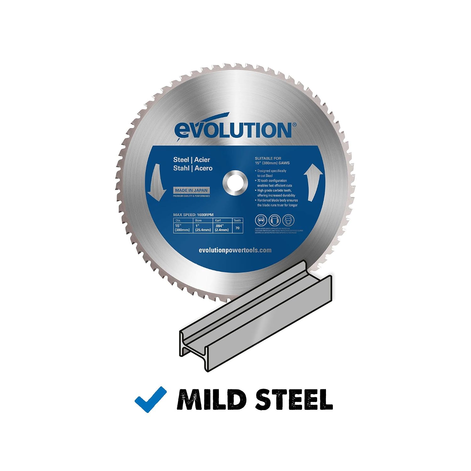 Evolution Power Tools 15BLADEST Steel Cutting Saw Blade, 15-Inch x 70-Tooth , Blue