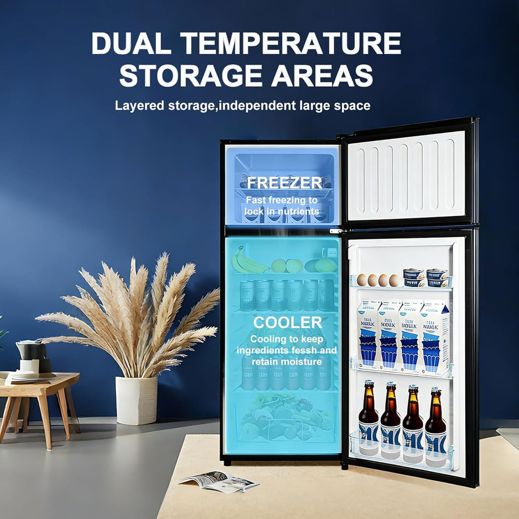 Cucina Magica 8.5 cu.ft Dual-Door Apartment Refrigerator with Freezer and Adjustable Thermostat - Slide-Out Glass Shelves for Dorms, Offices, RVs, and Homes