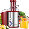 KOIOS 1300W Centrifugal Juicer Machine, Juice Extractor with Extra Large 3 Inch Feed Chute, Full Copper Motor, Titanium-Plated Filter, High Juice Yield, 3 Speeds Mode, Brush Included, Non-BPA, Red