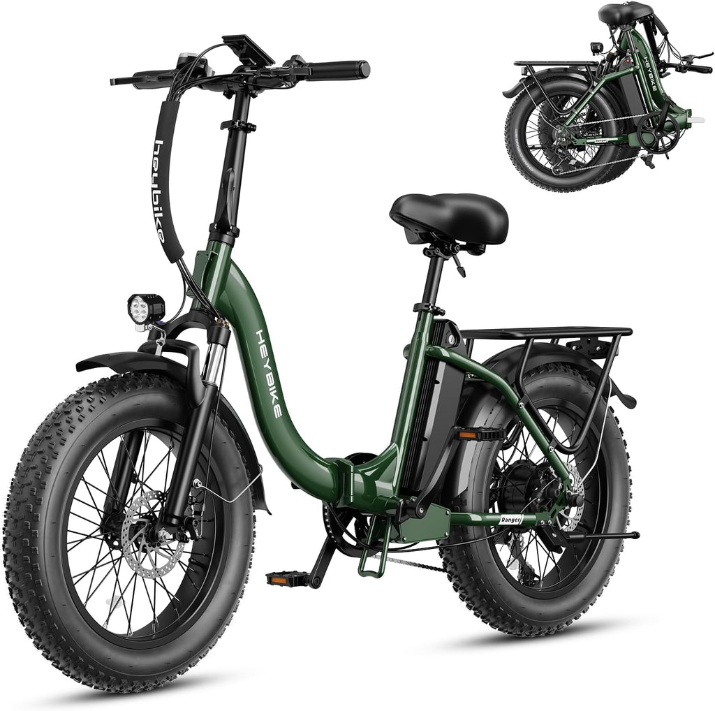 Heybike Ranger 2.0 Foldable Electric Bike for Adults, 20'*4 Fat Tire Ebike with 1400W Peak Motor, 28 MPH Max Speed, 600Wh Removable Battery, Up to 65 Miles Range, Front Suspension Step-Thru E Bike
