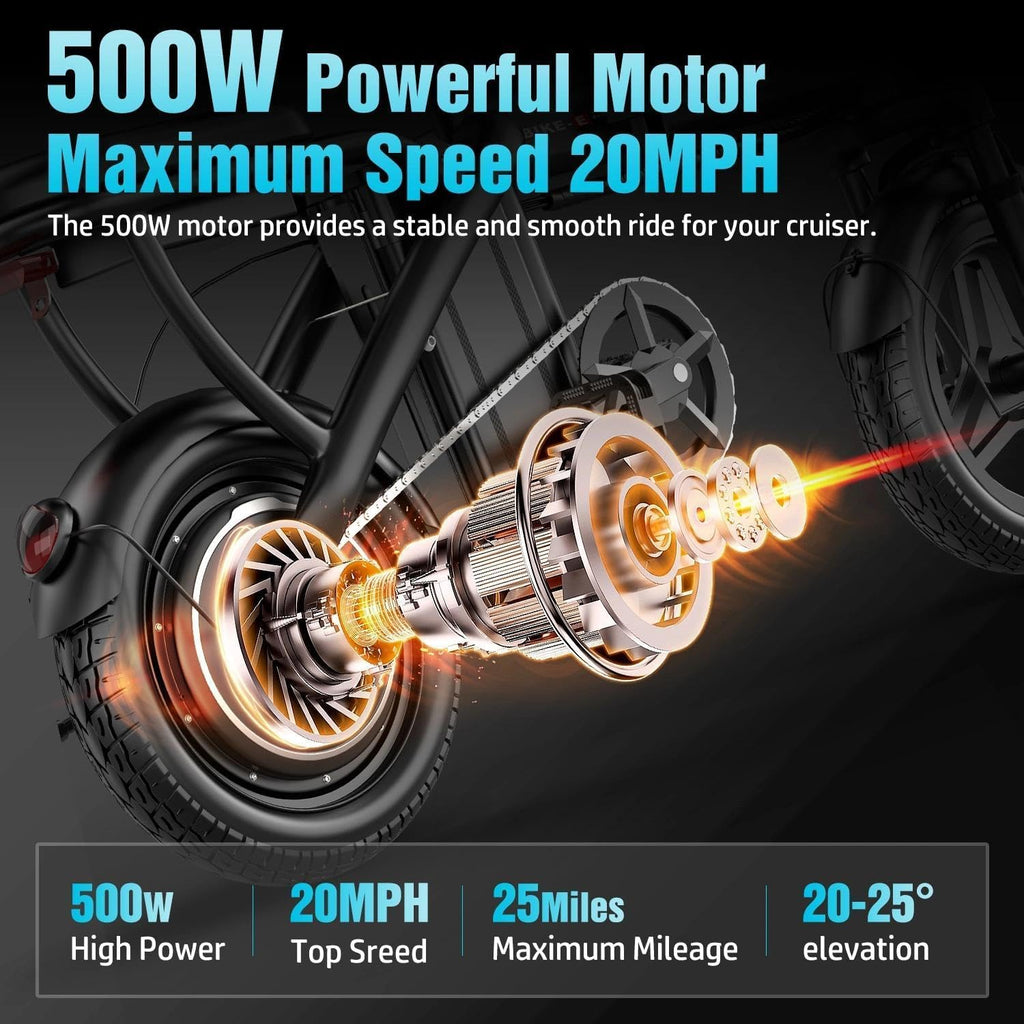 Electric Bike for Adults, 48V 15AH Removable Battery, 25MPH 35Miles Commuting Ebikes for Women Men, 500W Brushless Motor, Lightweight 14'' Tires Folding Electric Bicycles, LCD Display (500W 480WH)