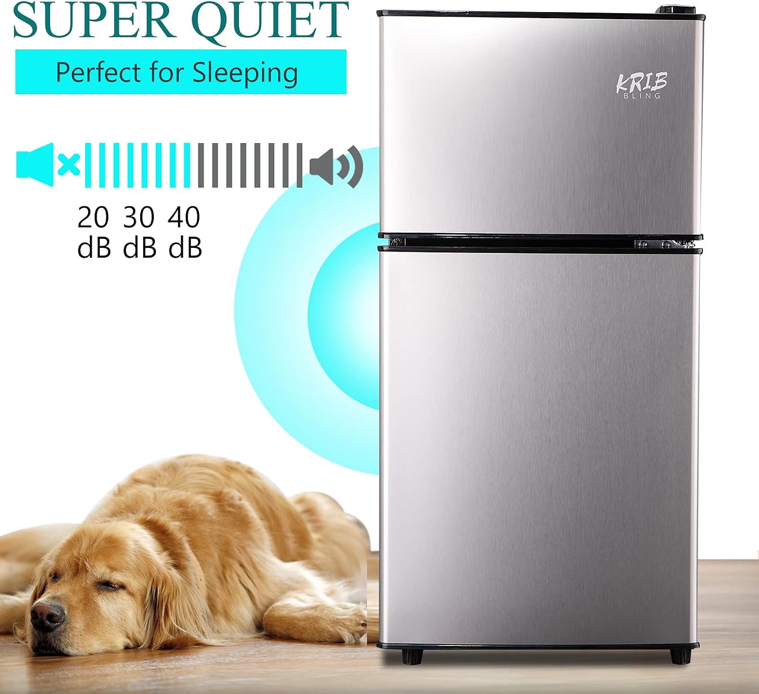 KRIB BLING 3.5 Cu.Ft Refrigerator with Freezer, 2 Doors Fridge with Adjustable Thermostat Control, Refrigerator for Kitchen, Dorm, Apartment, Garage, Office, Silver
