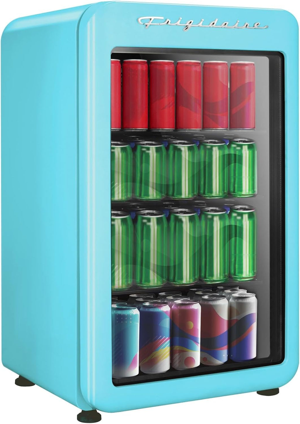 Frigidaire Retro Compact Refrigerator with Glass Door, 3.2 cu ft Countertop Fridge, Rounded Corners, Premium, for Office, Bedroom, Dorm Room, Cabin
