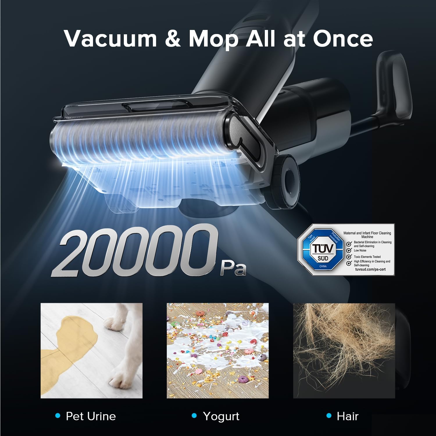 roborock F25 ACE Cordless Wet Dry Vacuum Cleaner, Vacuum Mop All in One for Hard Floor, 20000Pa Hardwood Floor Cleaner with Zero Tangle, 194°F Hot Air Flash Drying Electric Mop, 180° Lie Flat, WiFi