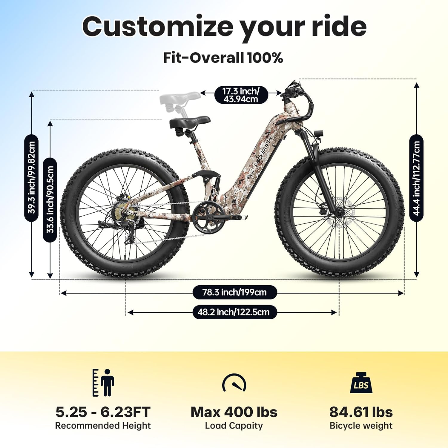 PUCKIPUPPY Battery+Electric Bike for Adults 960W(Peak), 48V 20AH Battery Adult Electric Bicycles, 26' Fat Tire Full Suspension Step-Thru Ebike, 28MPH Mountain Ebike, 7 Speed, 80Miles Range