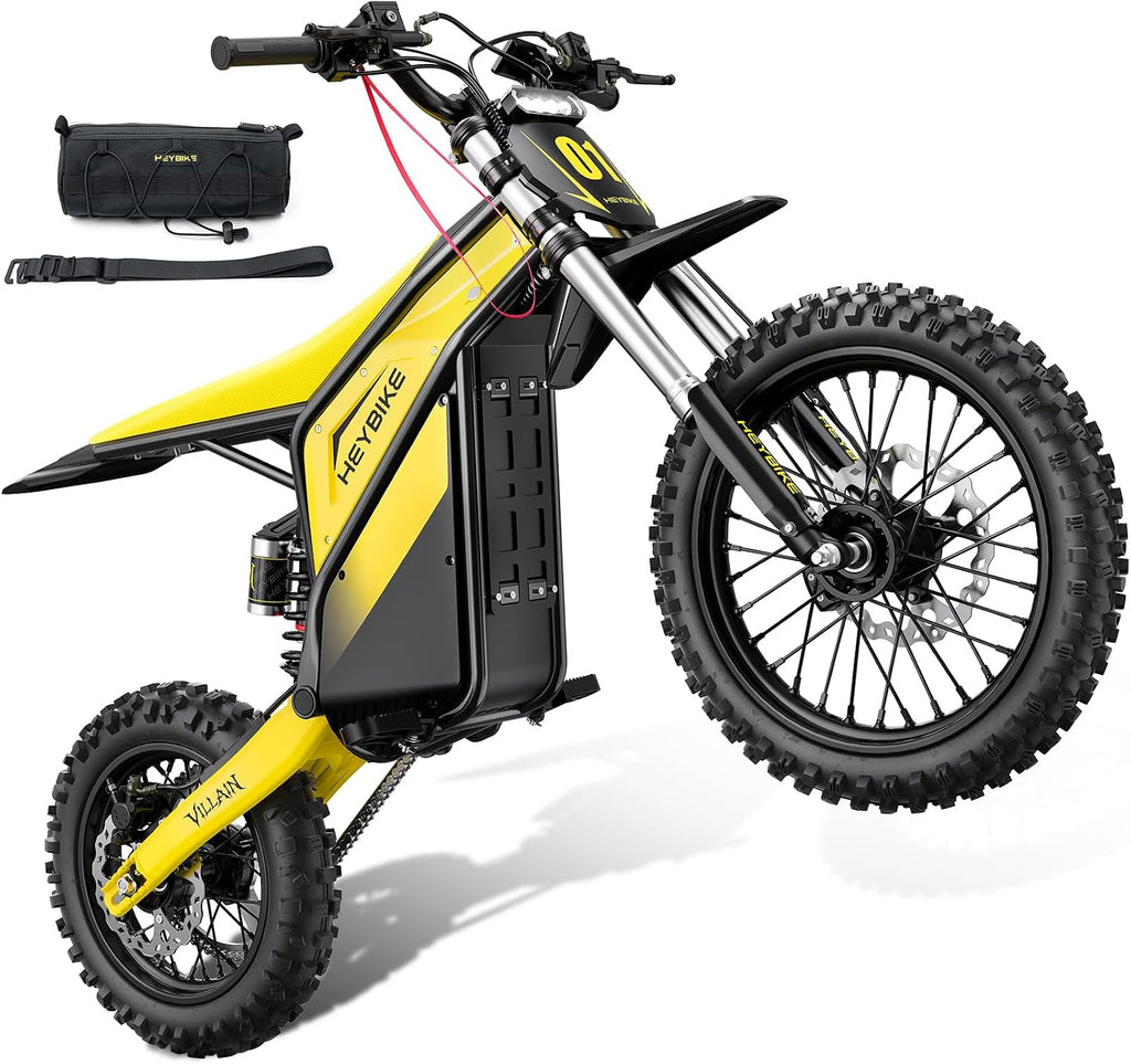 Heybike Villain Electric Dirt Bike with 4160W Motor 1352WH Battery, Up to 45 MPH, 50 Miles Range, 14'/12' Fat Tire Electric Bike with Hydraulic Brakes&Dual Suspension, Off-Road E-Bike