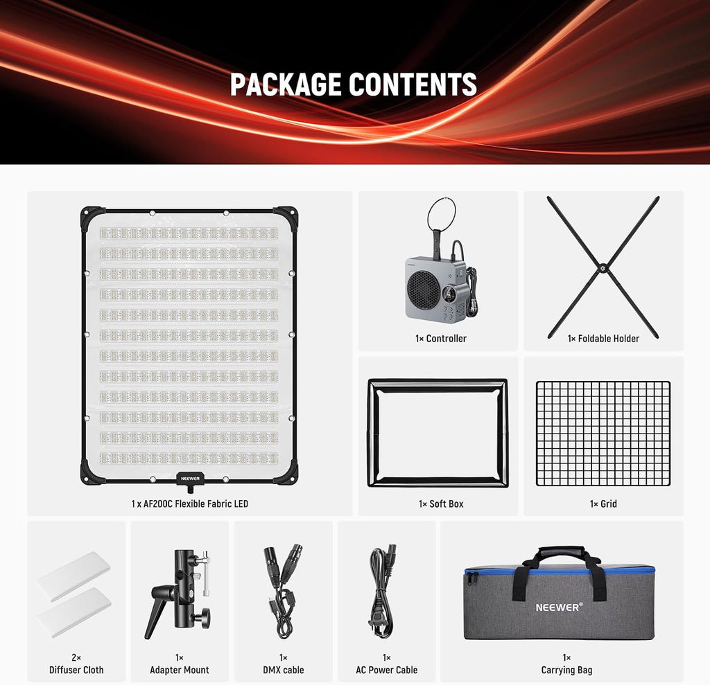 NEEWER Pro 200W Flexible LED Video Light, Studio RGB Panel Light Mat Kit with Softbox APP/2.4G/DMX Control 2500-10000K 25000lux/0.5m CRI95+, Key Lighting for Live Streaming Video Recording, AF200C