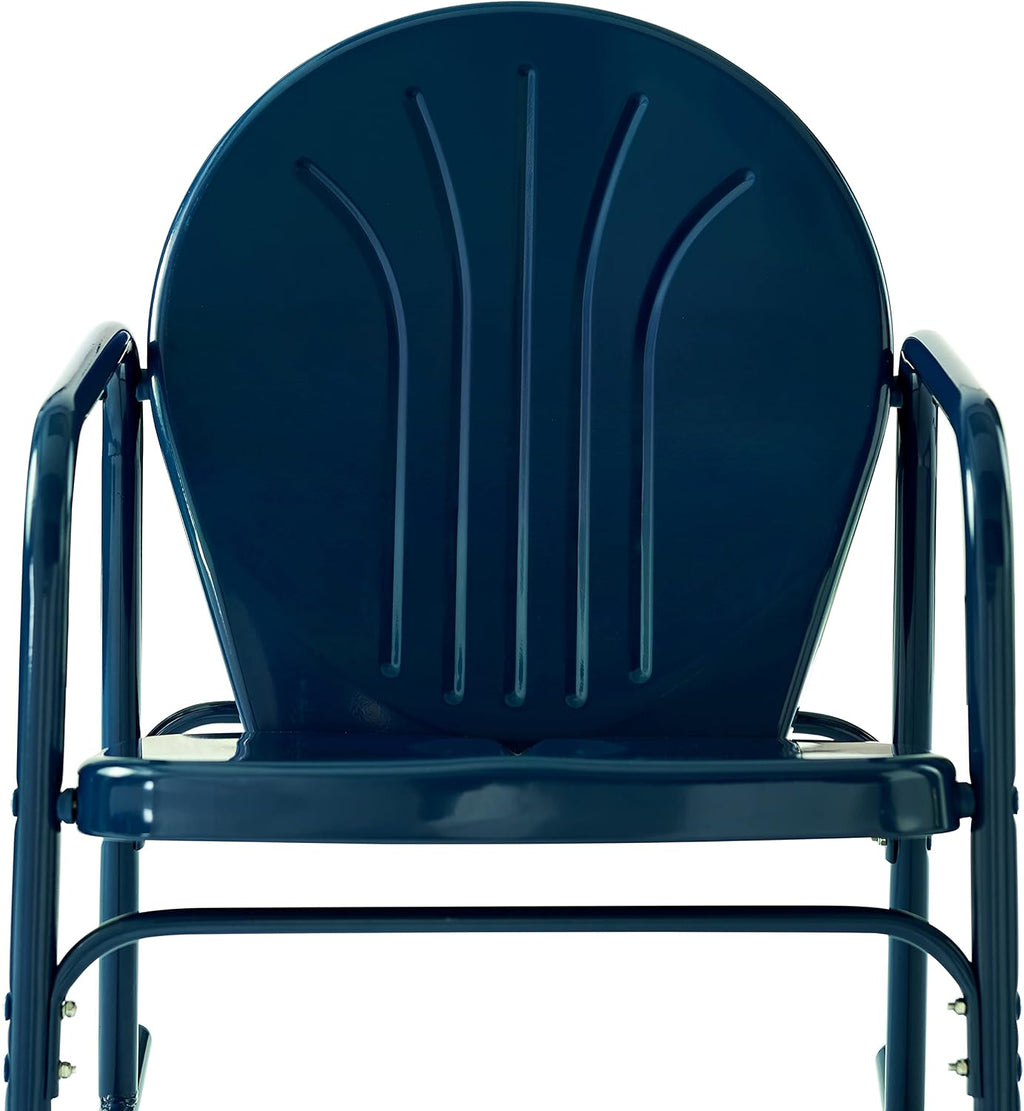 Crosley Furniture Griffith Retro Metal Outdoor Rocking Chairs, Set of 2, for Porch, Deck, Balcony, Backyard, Navy Gloss