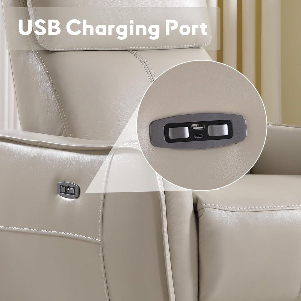 Bonzy Home Power Swivel Rocker Recliner Chair with USB Port, Wide Seat, Head & Lumbar Support, Upholstered Glider Chair for Living Room, Nursery, Silver