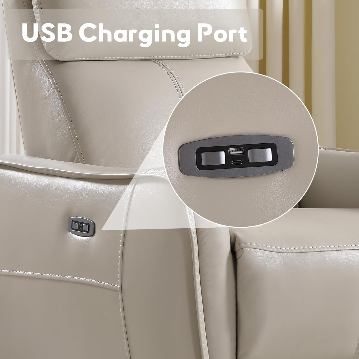 Bonzy Home Power Swivel Rocker Recliner Chair with USB Port, Wide Seat, Head & Lumbar Support, Upholstered Glider Chair for Living Room, Nursery, Silver