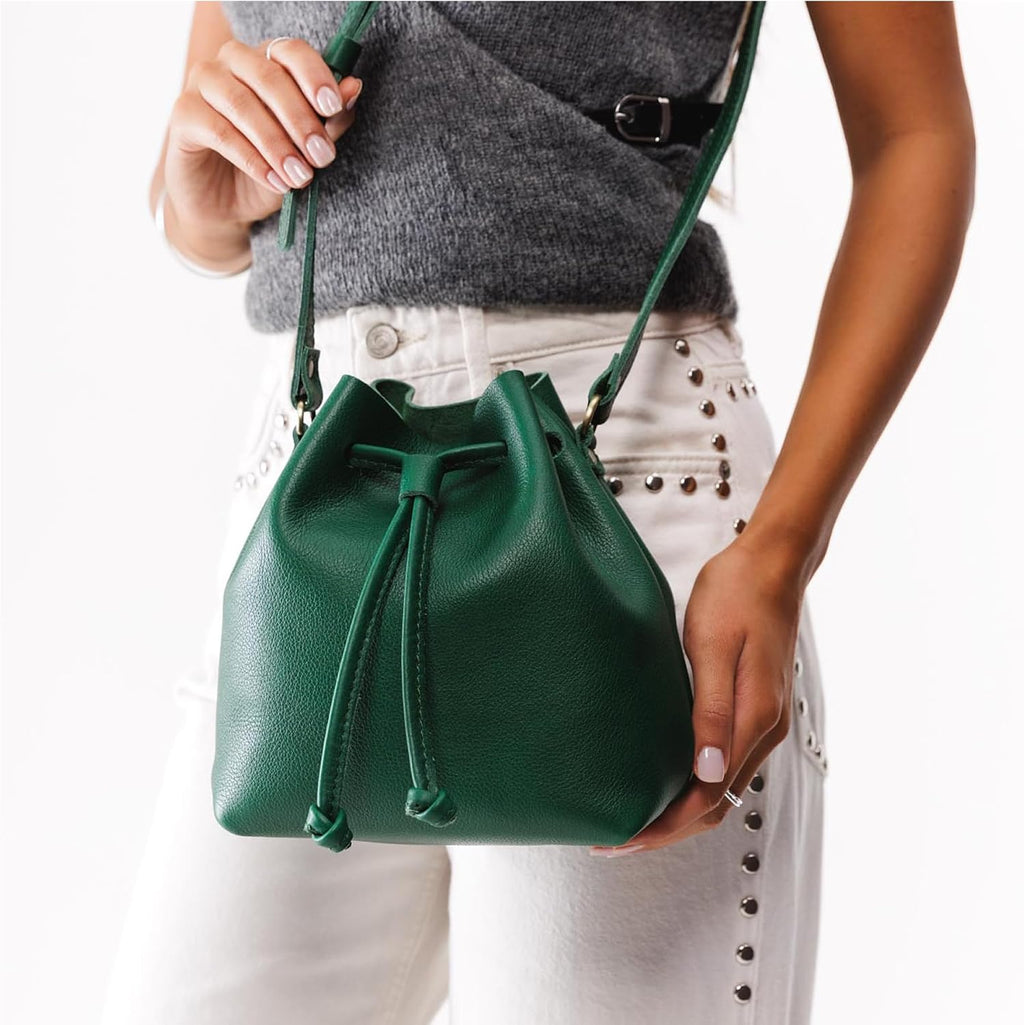 Portland Leather Goods Bucket Bag – Leather Crossbody Purse w/Drawstring Opening – Handmade from the Finest Full-Grain Hides
