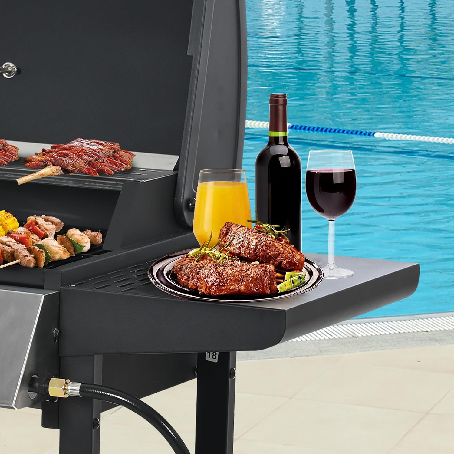 Patio Propane Gas Grill Stainless Steel, 4-Burner BBQ Grill with Top Cover Lid, Spacious Cooking Area and 2 Side Shelves, for Outdoor Patio Garden Picnic Backyard, Black