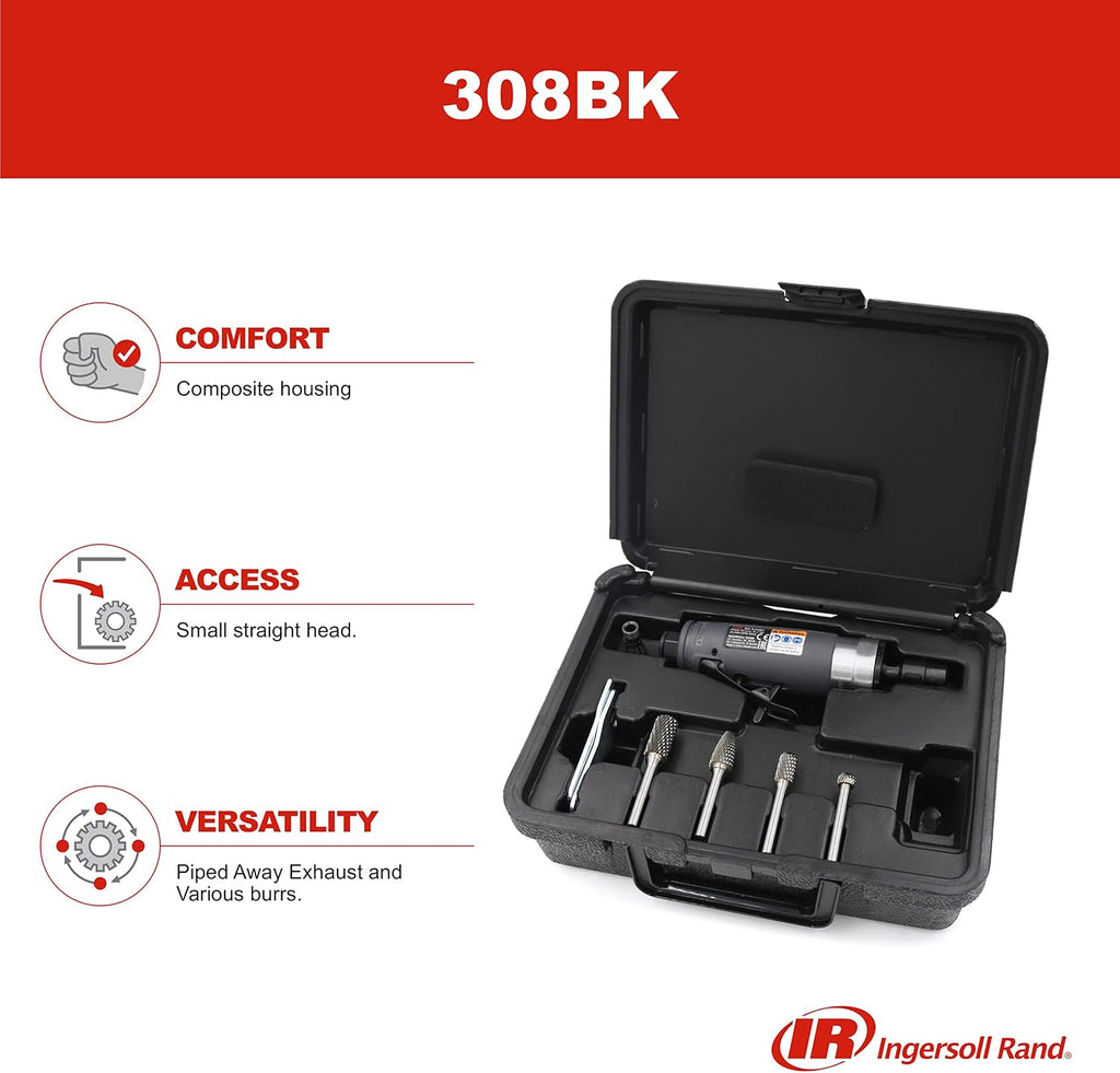 Ingersoll Rand 308BK Air Die Grinder Burr Kit, 25,000 RPM, 0.33 HP, 1/4' Collet, Rear Exhaust