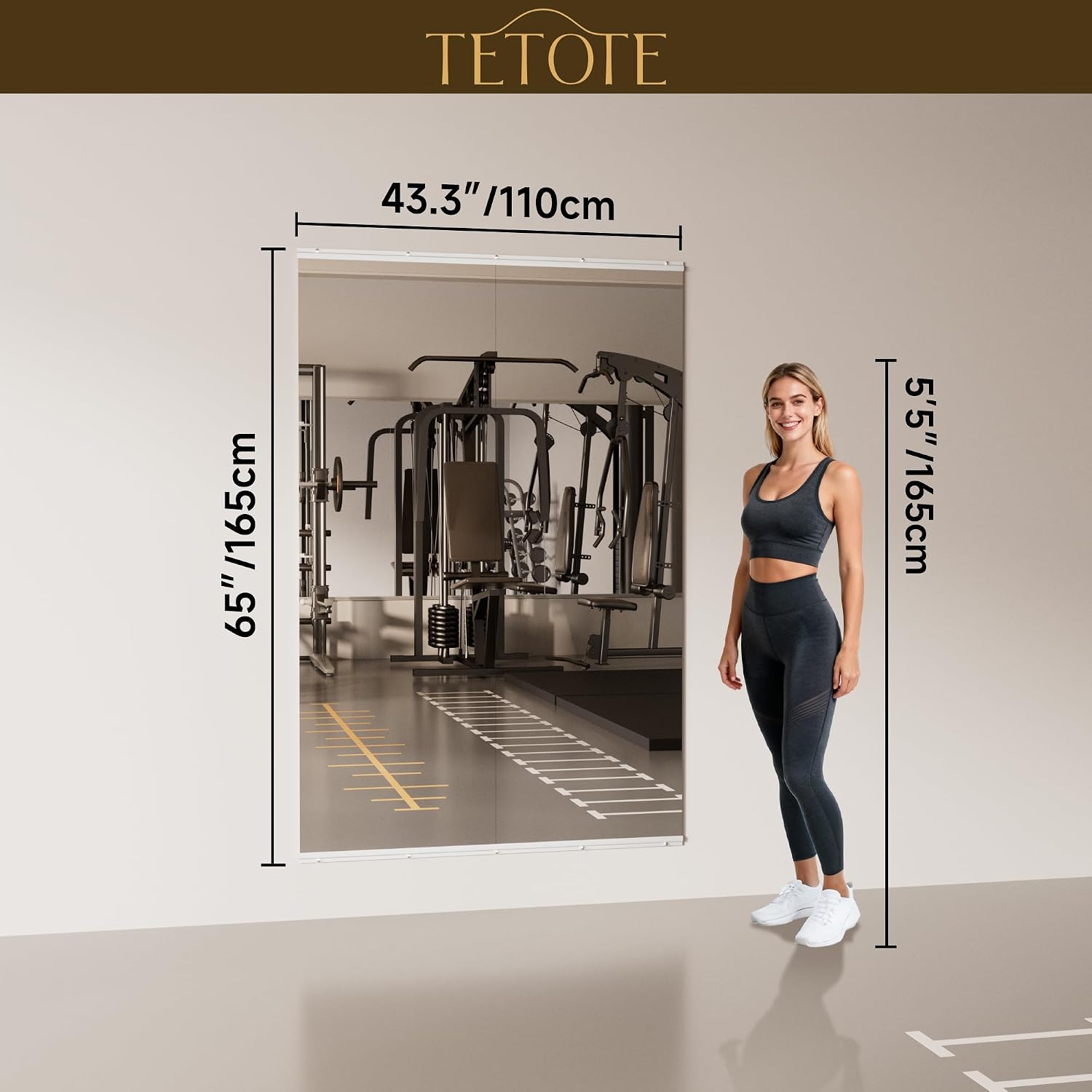 TETOTE Gym Mirrors for Home Gym Wall Large 65' x 22' - 2PCS Workout Exercise Fitness Mirror, Tempered Glass Frameless Full Length Mirror for Garage, Dance Studio, Yoga, Bedroom, Living Room