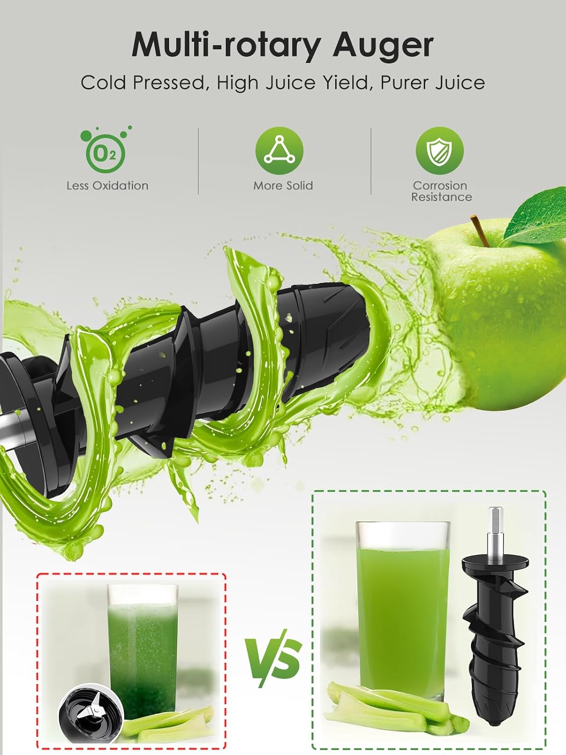 Cold Press Juicer Extractor Fruit Vegetable, Electric Coffee Grinder Burr Fine Coarse Grind for Beans Nuts, Celery Beet Carrot Wheatgrass Ginger Slow Juicer Machines Quiet BPA Free Easy To Clean