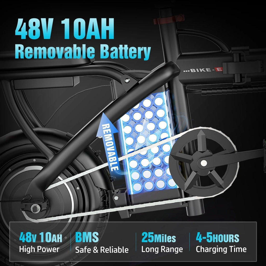 Electric Bike for Adults, 48V 15AH Removable Battery, 25MPH 35Miles Commuting Ebikes for Women Men, 500W Brushless Motor, Lightweight 14'' Tires Folding Electric Bicycles, LCD Display (500W 480WH)