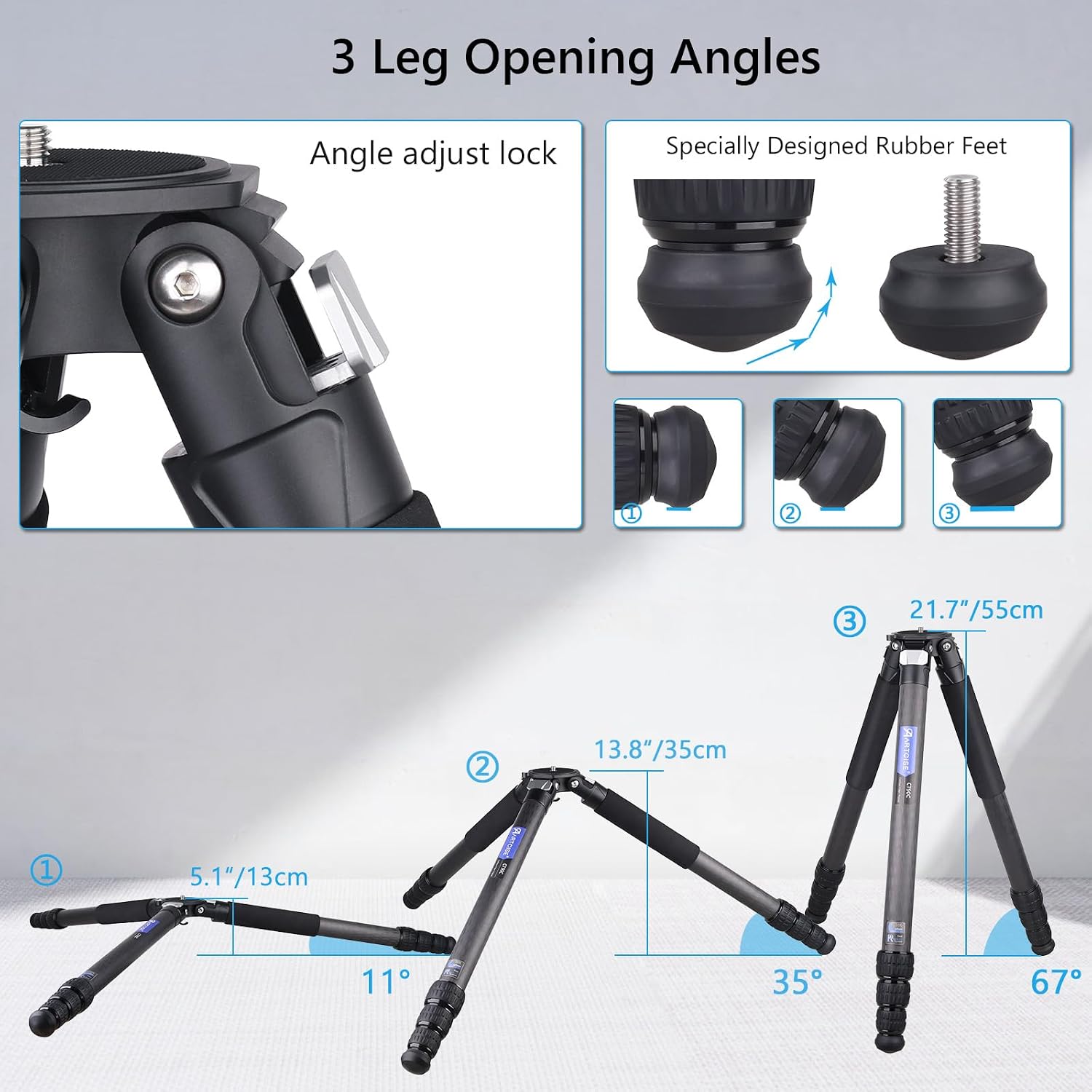 ARTCISE Heavy Duty 40mm Max Leg Tube Carbon Tripod Compact Carbon Fiber Travel Tripod 63.6in/162cm Height Stable Lightweight Stand for DSLR Video Camera Max Load 40kg