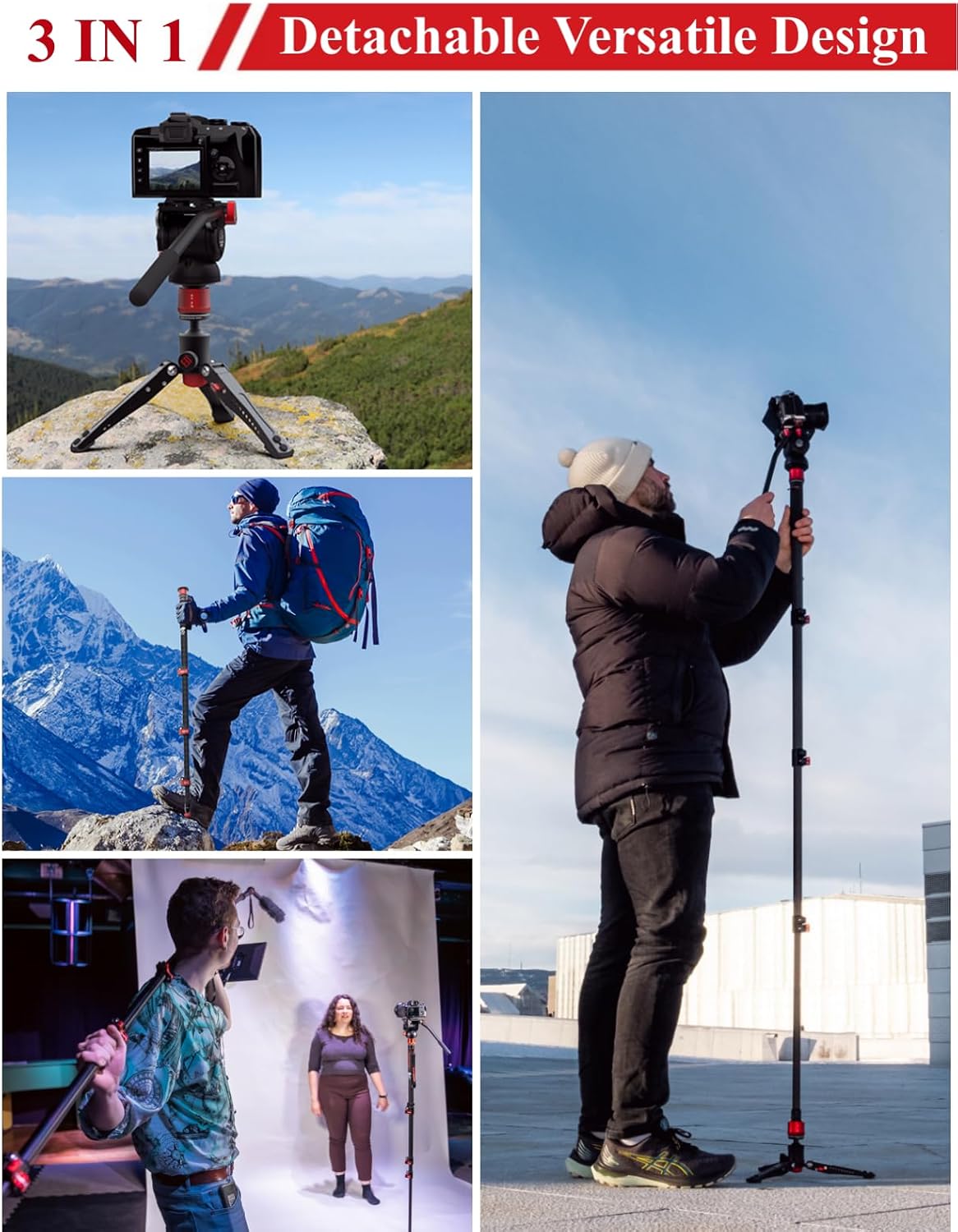 IFOOTAGE Monopod Cobra 3 A180F, 71' Aluminum Camera Monopod with Feet, Telescopic Video Mono pod Compatible with Sony Canon Nikon DSLR Cameras, Payload 17.6lb
