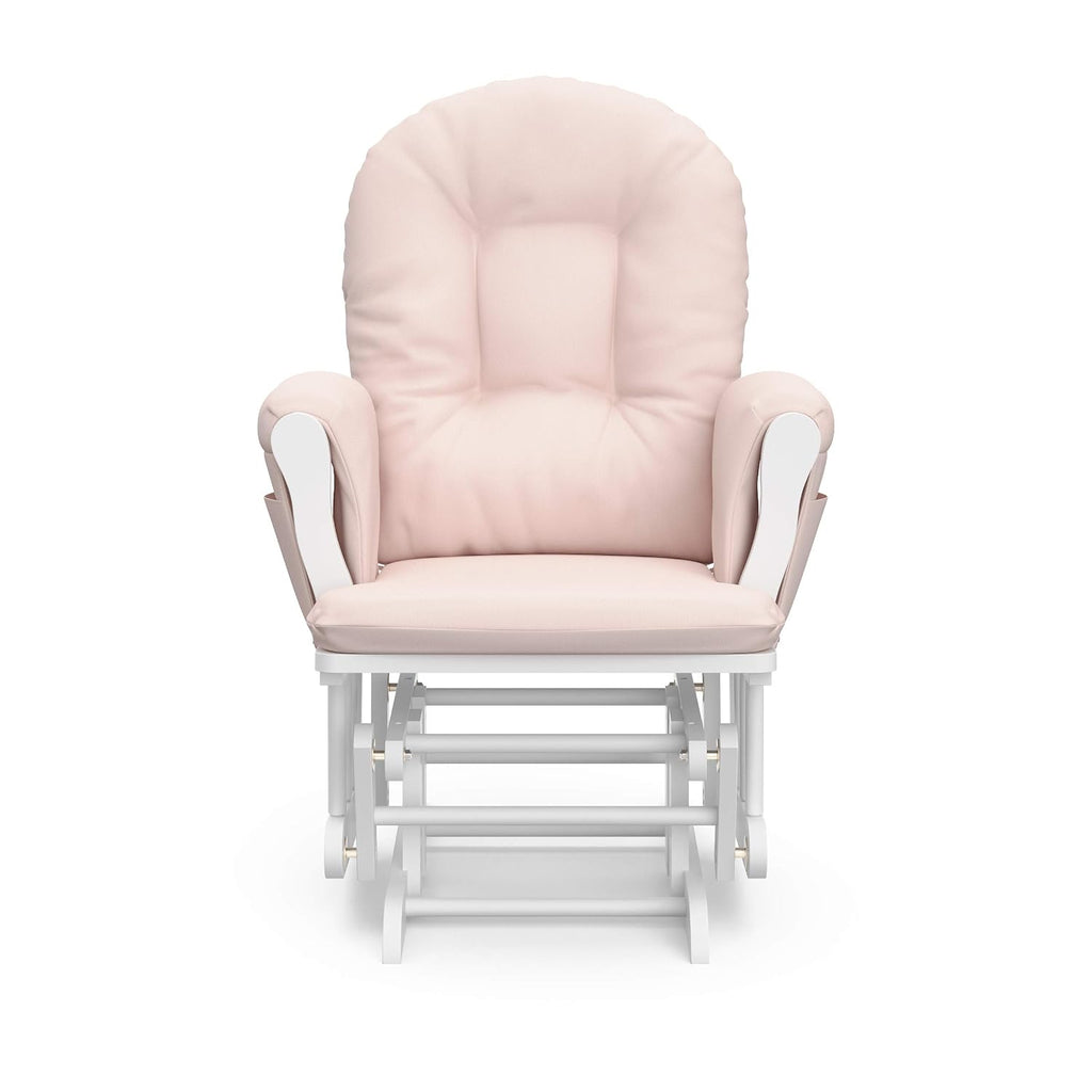 Storkcraft Premium Hoop Glider & Ottoman (White/Pink) — GREENGUARD Gold Certified Nursery Glider, Solid Wood Craftsmanship, Smooth-Gliding Nursery Chair and Ottoman, Award-Winning