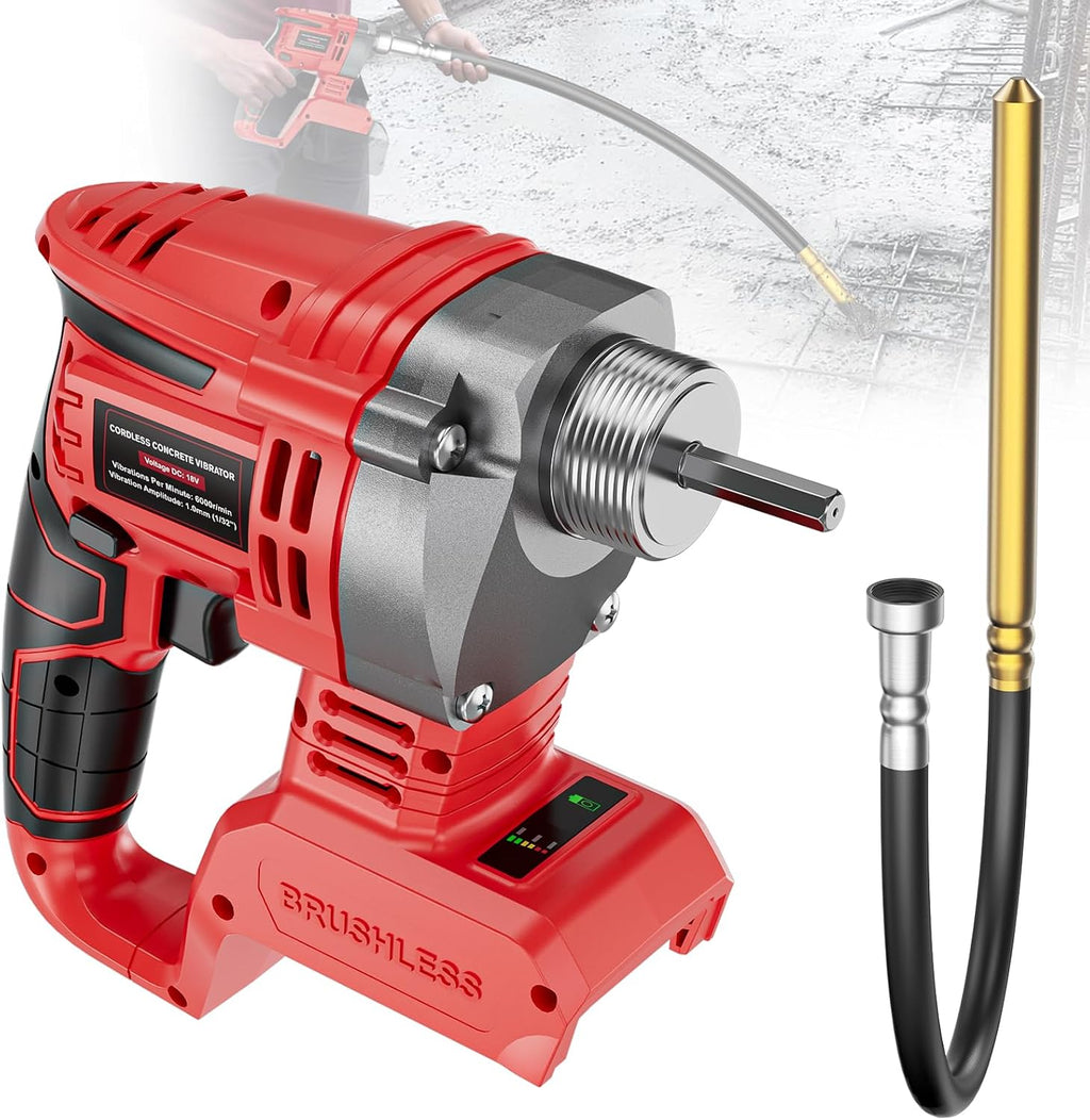 LIVOWALNY Handheld Concrete Vibrating Tool Compatible with Milwaukee 18V Battery (No Battery), 600W Cordless Electric Concrete Vibrator with 3.8ft Shaft Rod, 6000RPM Portable Vibrarator Remove Bubble
