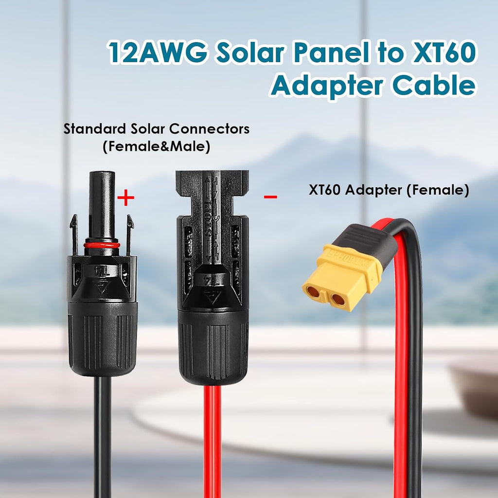 MOOKEERF Solar to XT60 Charge Extension Cable 100FT 12AWG XT60 Solar Cable for Portable Power Station Battery Pack