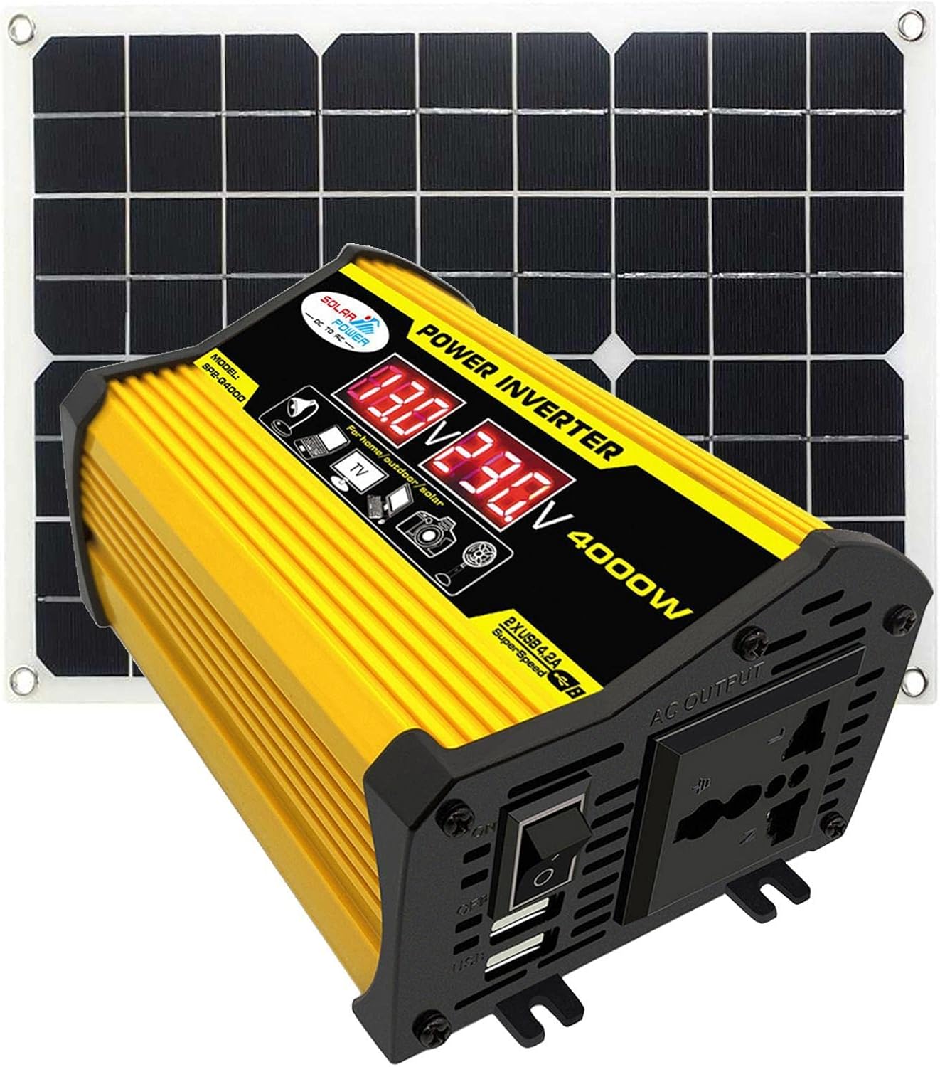Solar System, Portable Solar Panel Kit, 4000W Inverter with 2 USB Ports, 30A Solar Charge Controller, LED Screen Display, Fast Charging for Supply