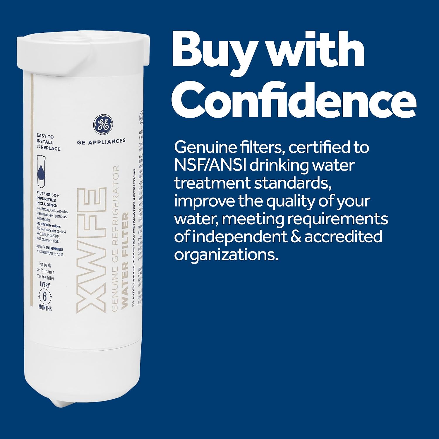 GE XWFE Refrigerator Water Filter | Reduces Lead & 50+ Impurities | Replace Every 6 Months | Pack of 4