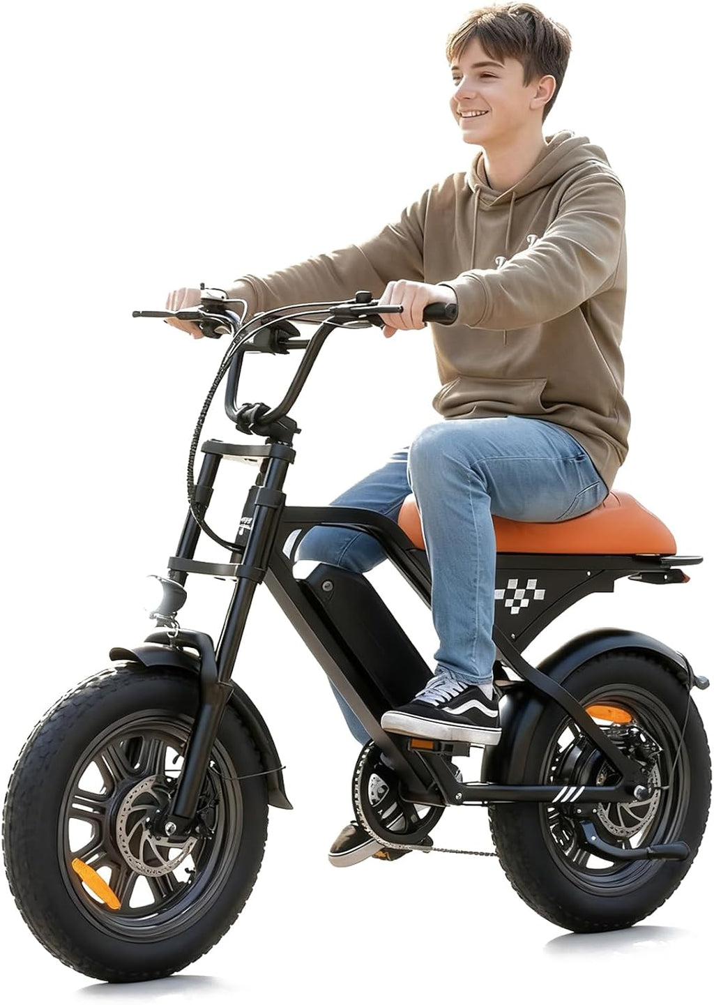 Electric Bike for Adults Teens, 1500/1000W Peak Motor Retro Electric Dirt Bike 55 Miles Pas Range, 20/16' Fat Tire 20MPH Full Suspension Banana Seat Ebikes with Pump, All-Terrain