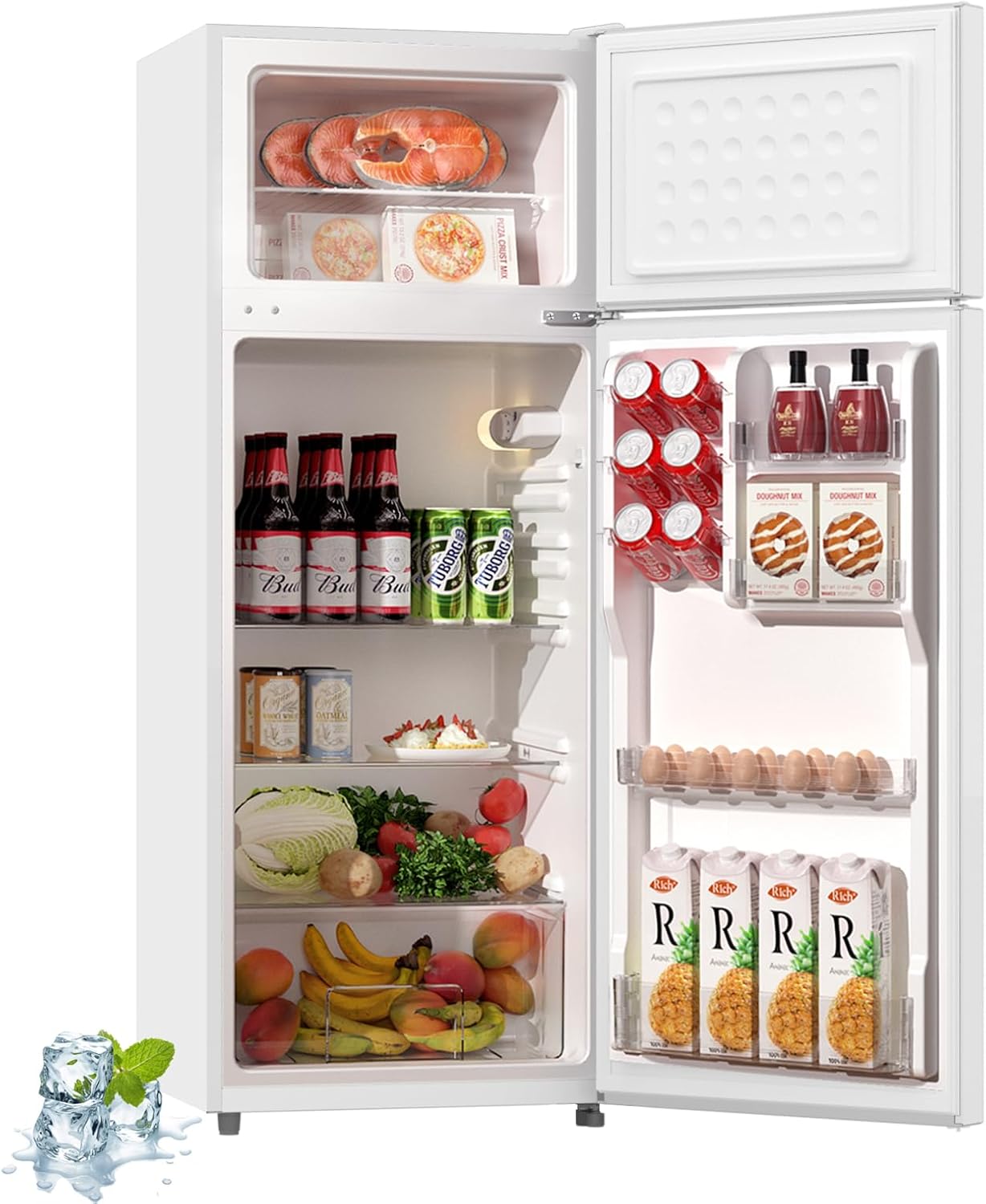 BANGSON 7.7 Cu.Ft Refrigerator with Top Freezer Apartment Size, Fridge for Small Spaces, Office Studio, Energy Saving Low Noise Adjustable Thermostat, Cream White