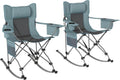 Outsunny Folding Rocking Camping Chairs for Adults, Portable Outdoor Rocking Chairs with Headrest, Cooler Bag, Cup Holder, Carry Bag for Picnic Outside and Outdoor Travel, 2 Pack, Gray
