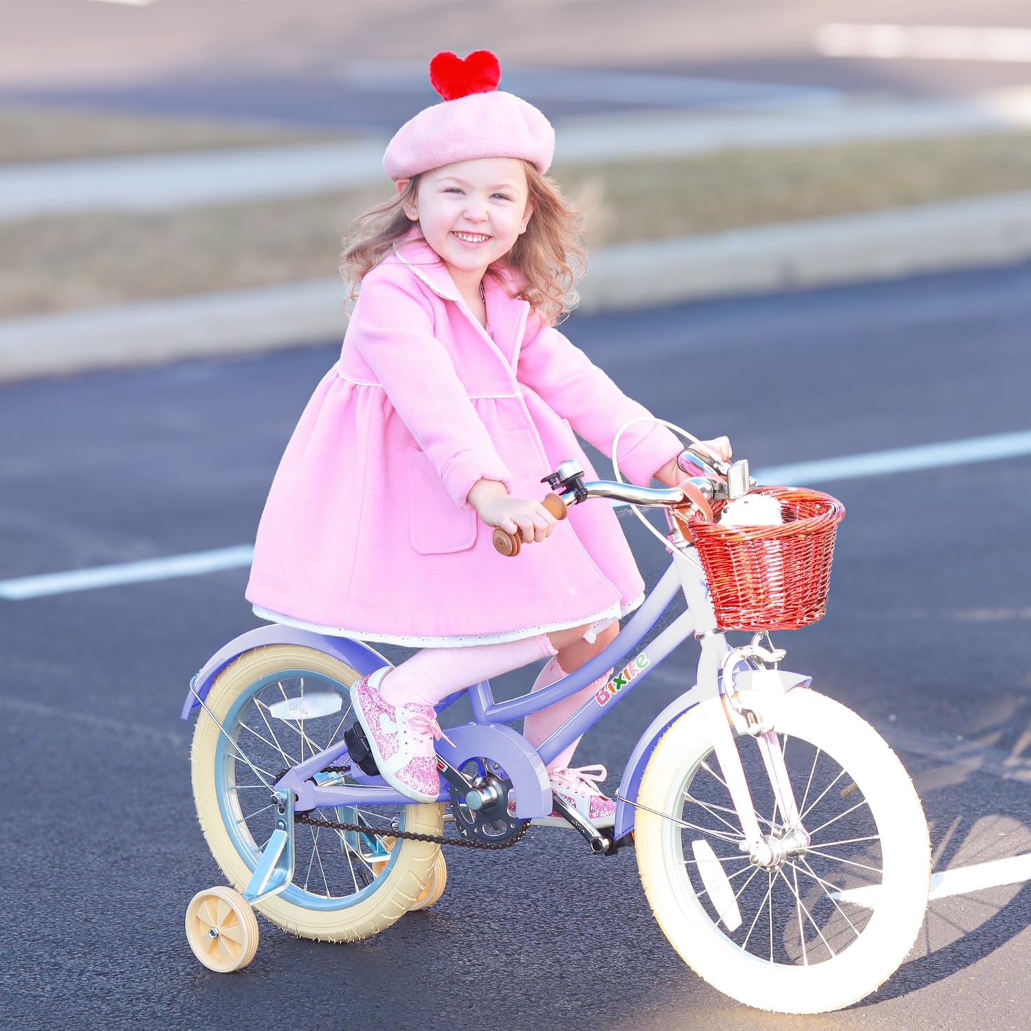 Bixike Retro Design Girls Bike with Basket and Coaster Brake for 3-13 Years Old Kids, 14 16 18 Inch Bicycle for Toddlers with Training Wheels, 20 Inch with Kickstand, Multiple Colors