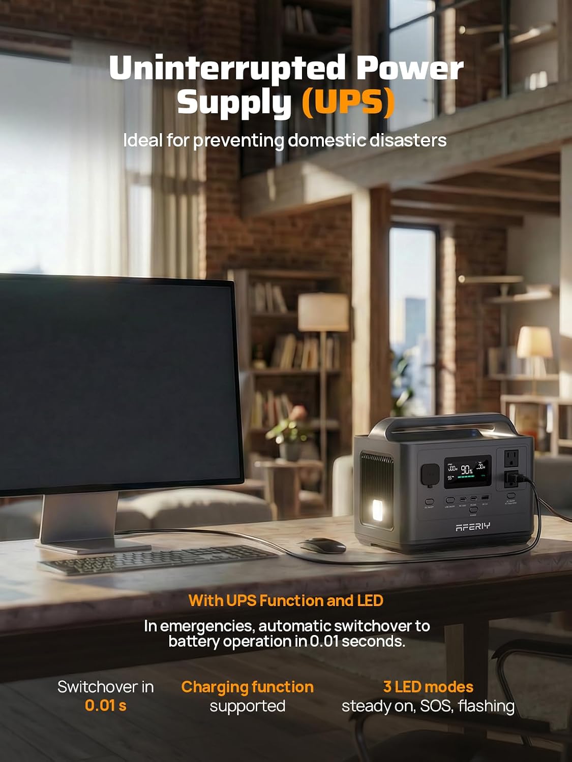 AFERIY Portable Power Station 800W Peak/400W Rated,45min Fast Charging, 80000mAh/256Wh LiFePO4 Battery, 10ms UPS, Solar Powered Power Bank with AC Outlet 120V for Camping, Outdoor, Emergency,Home Use