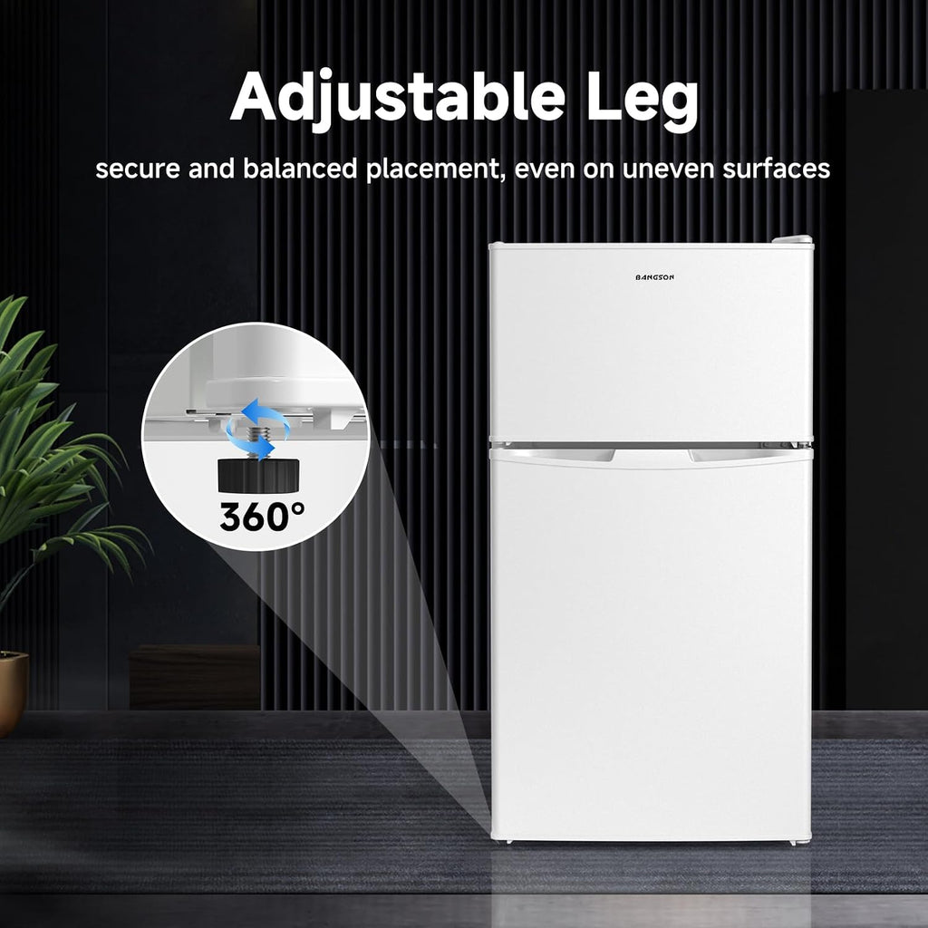 BANGSON 3.2 CU.FT Mini Fridge with Freezer Bedroom, 2 Door Office Small Refrigerator, Quiet Compact Fridge for Home, Dorm, Apartment, Garage, RV, Adjustable Thermostat, Low Noise, Black, White