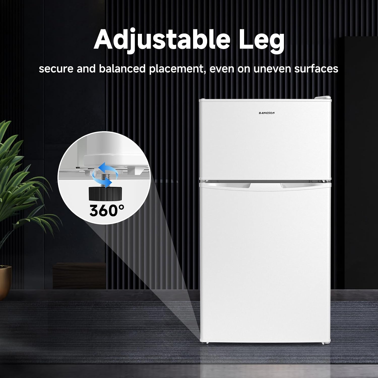 BANGSON 3.2 CU.FT Mini Fridge with Freezer Bedroom, 2 Door Office Small Refrigerator, Quiet Compact Fridge for Home, Dorm, Apartment, Garage, RV, Adjustable Thermostat, Low Noise, Black, White