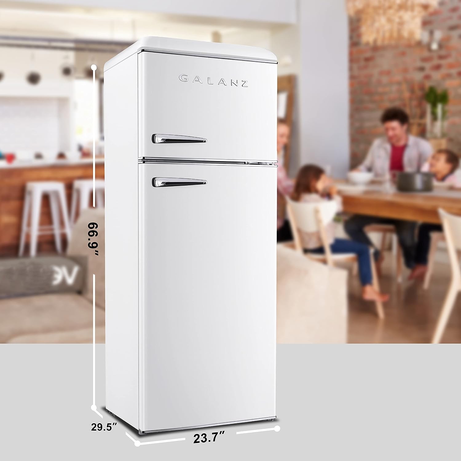 Galanz GLR12TBEEFR Refrigerator, Dual Door Fridge, Adjustable Electrical Thermostat Control with Top Mount Freezer Compartment, Retro Blue, 12.0 Cu Ft (White)
