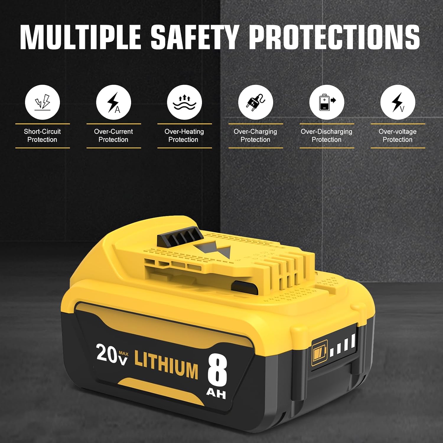 6-Pack Replacement for Dewalt 20V 8.0Ah Lithium-Ion Battery High Capacity 8,000mAh Replacement for DCB200/DCB201/DCB203/DCB206 Battery Compatible with Dewalt 20V Max Tools