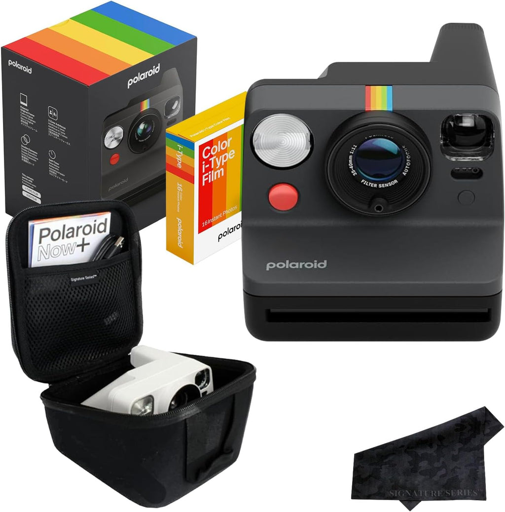 Polaroid Now 3rd Generation i-Type Instant Film Camera with 16 Color Film Photos, Black, with Signature Series Case Bundle
