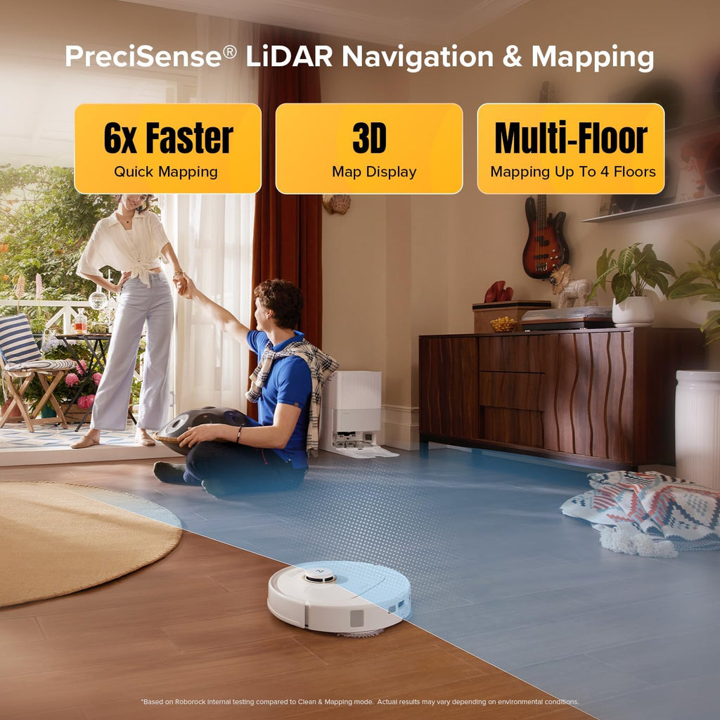 roborock Qrevo S5V Robot Vacuum and Mop, FlexiArm Edge Mopping, 12,000Pa Suction, Dual Zero-Tangle System, Smart Obstacle Avoidance, 10mm Mop Lifting, Auto Mop Washing & Warm Air Drying, White