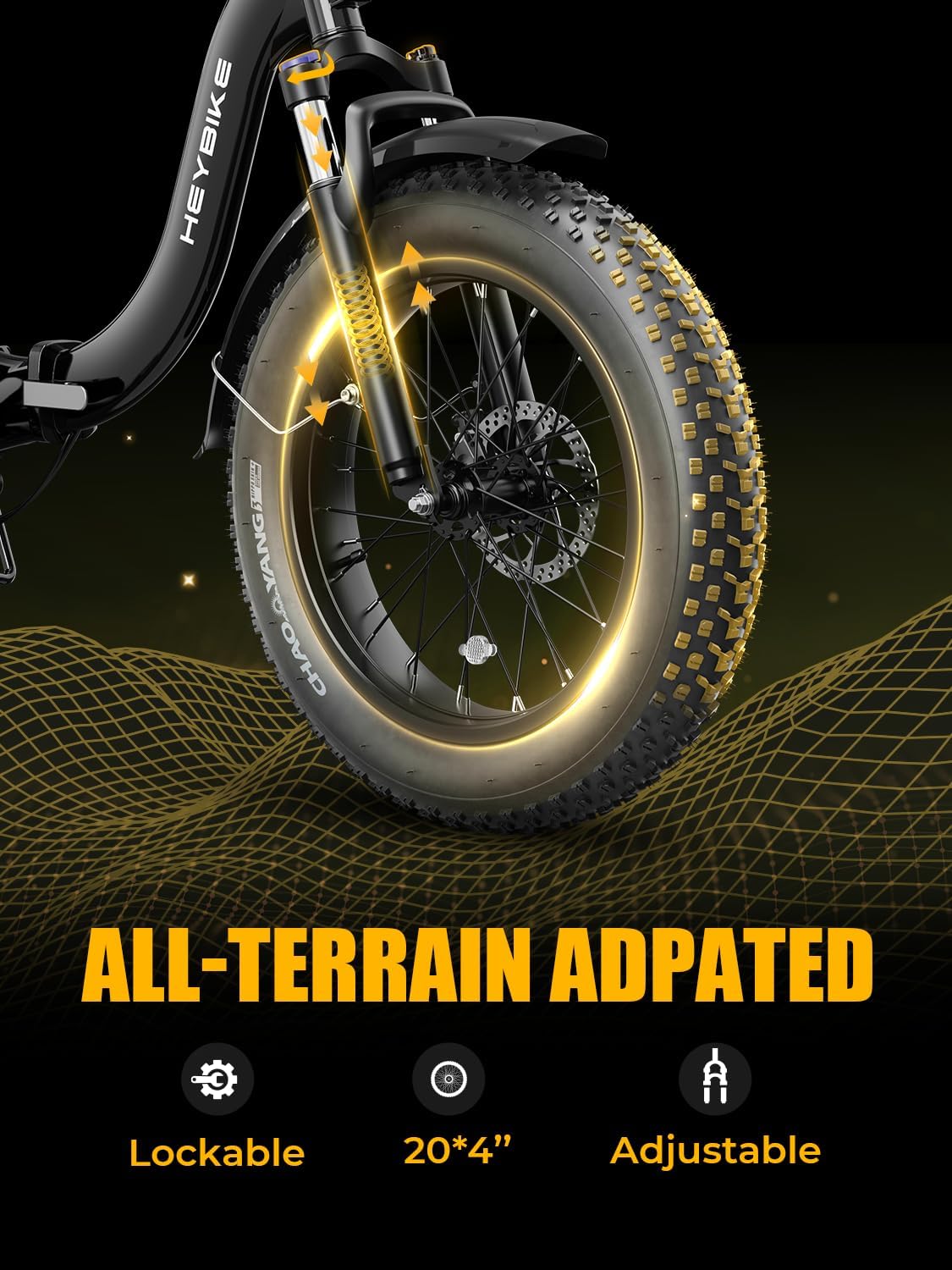 Heybike Ranger 2.0 Foldable Electric Bike for Adults, 20'*4 Fat Tire Ebike with 1400W Peak Motor, 28 MPH Max Speed, 600Wh Removable Battery, Up to 65 Miles Range, Front Suspension Step-Thru E Bike