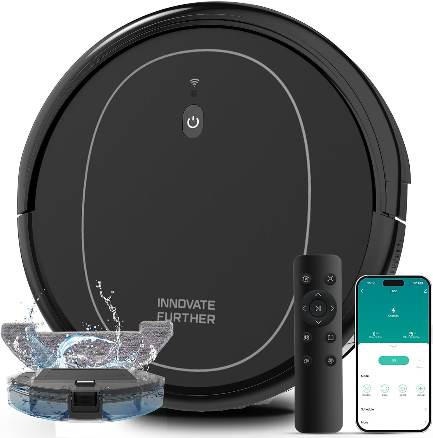 Robot Vacuum and Mop Combo, 3 in 1 Robotic Vacuums Cleaner with 4000Pa Suction, WiFi/App/Alexa, Central Brush & Scheduled & Self-Charging, Slim Vacuum Robot Cleaner for Pet Hair, Hard Floor, Carpet