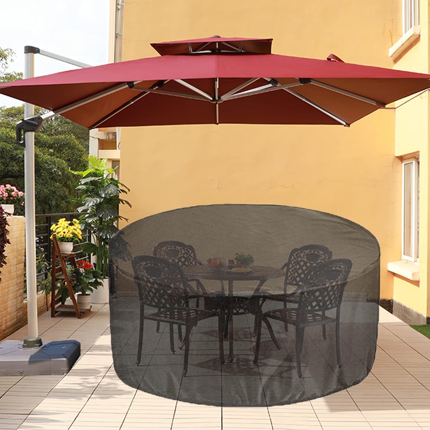 Garden Furniture Covers Round 126' D x 37' H, Waterproof Outdoor Table Chairs Cover, 420D Heavy Duty Gas BBQ Grill Cover, Dust Proof Furniture Protective Cover (320x94cm)