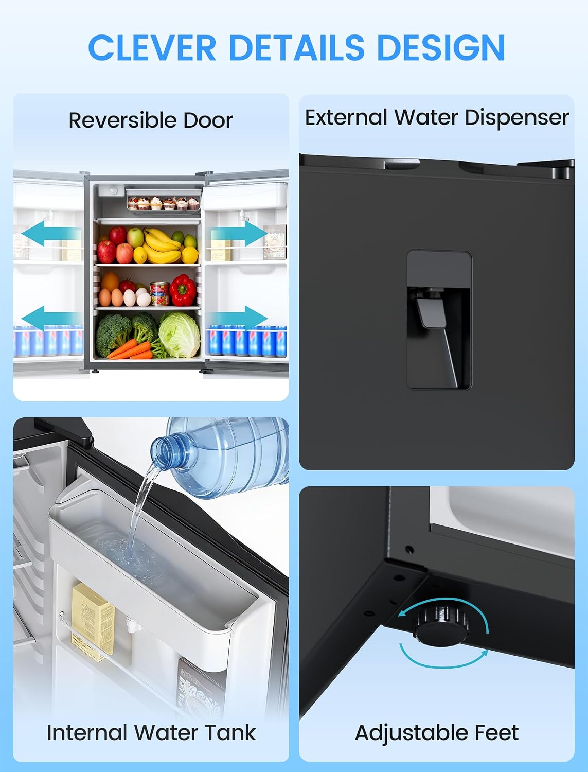COWSAR 4.4 Cu.Ft Dorm Fridge with Freezer, Single Reversible Door Apartment Refrigerator with Water Dispenser, Adjustable Thermostat, Commercial Compact Fridge for Bedroom Dorm Office Kitchen, Black
