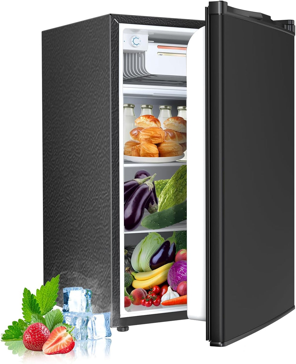 Electactic 4.5 Cu.ft Mini Fridge with Freezer, Compact Refrigerator with Reversible Single Door, Adjustable Thermostat, Low Noise, Energy Efficient for Office, Dorm, Bedroom, Apartment BLACK