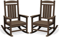 KINGYES Oversized Outdoor Rocking Chair Set 2, All Weather HDPE Patio Rocking Chairs for Adults, Coffee Brown