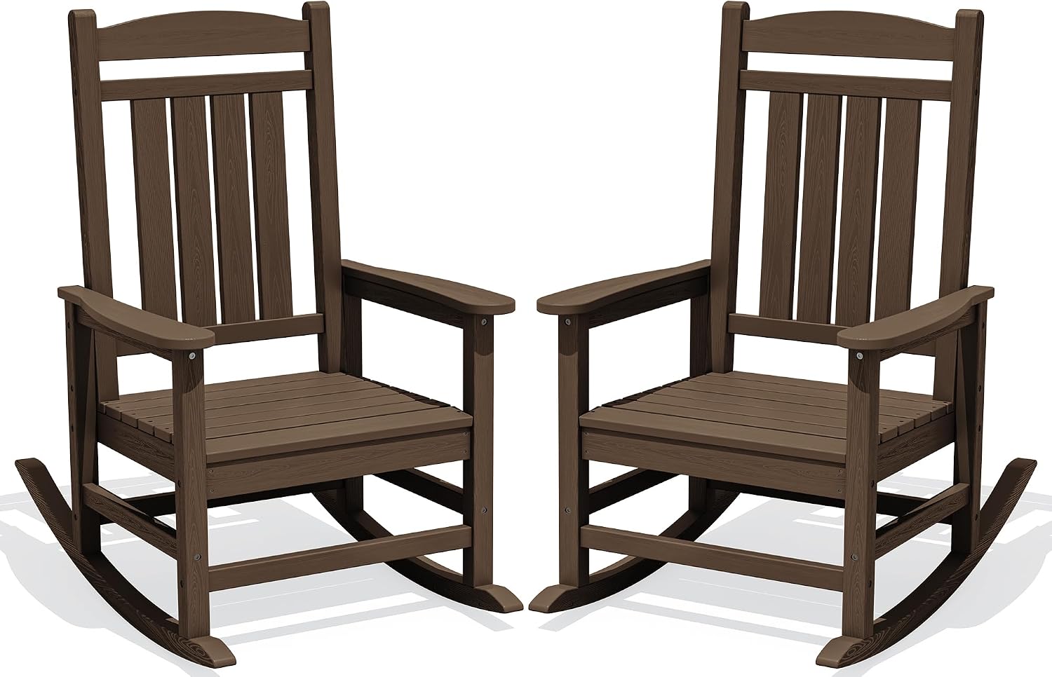 KINGYES Oversized Outdoor Rocking Chair Set 2, All Weather HDPE Patio Rocking Chairs for Adults, Coffee Brown