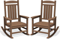 KINGYES Oversized Outdoor Rocking Chair Set of 2, High Density Polyethylene Patio Rocking Chairs with 330lbs Support for Adults, Brown