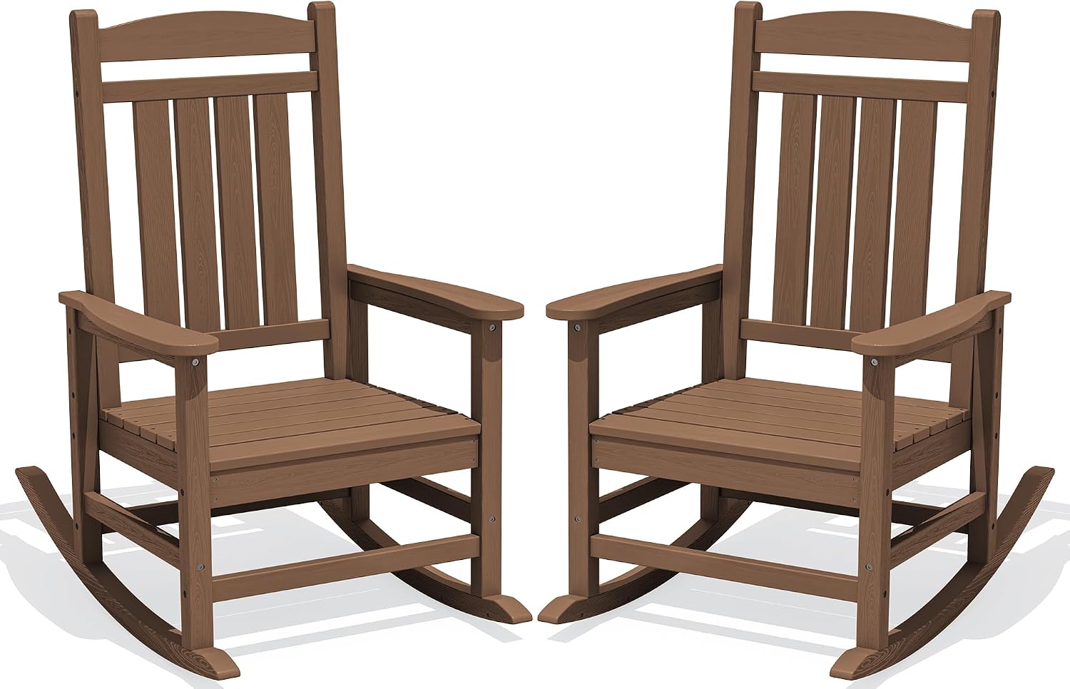 KINGYES Oversized Outdoor Rocking Chair Set of 2, High Density Polyethylene Patio Rocking Chairs with 330lbs Support for Adults, Brown