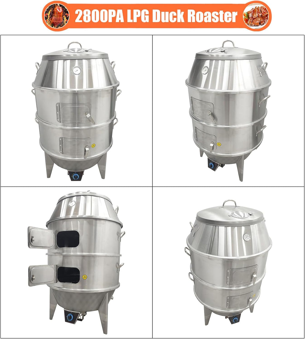 Commercial Roast Duck Oven, 2800PA LP Gas Duck Roaster, 31.5x31.5x55in Stainless Steel Grill with Reducing Valve, Hooks & Pins, for Beijing Duck, BBQ, Commercial Barbecue