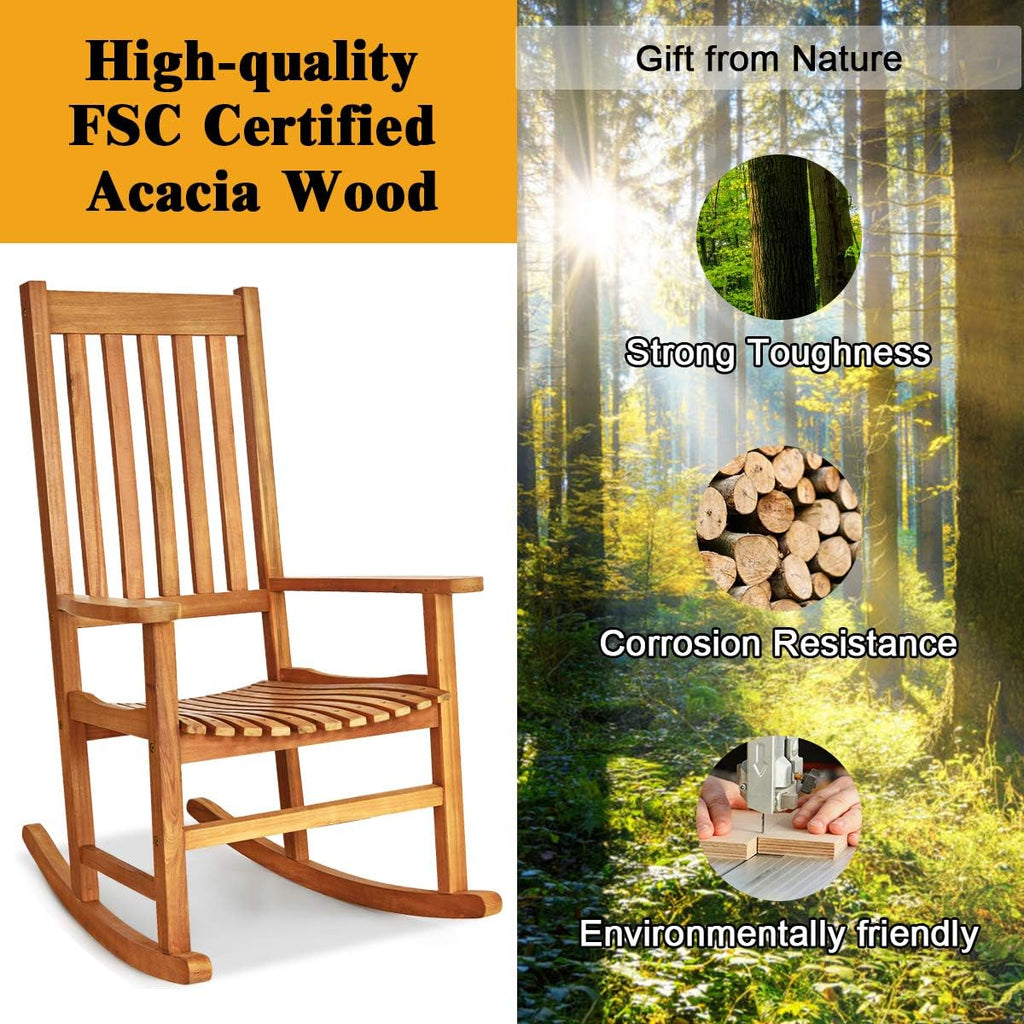 Giantex Rocking Chair Acacia Wood Frame, Porch Rocker Outdoor& Indoor for Garden, Lawn, Balcony, Backyard and Patio Porch Rocker (2, Natural)