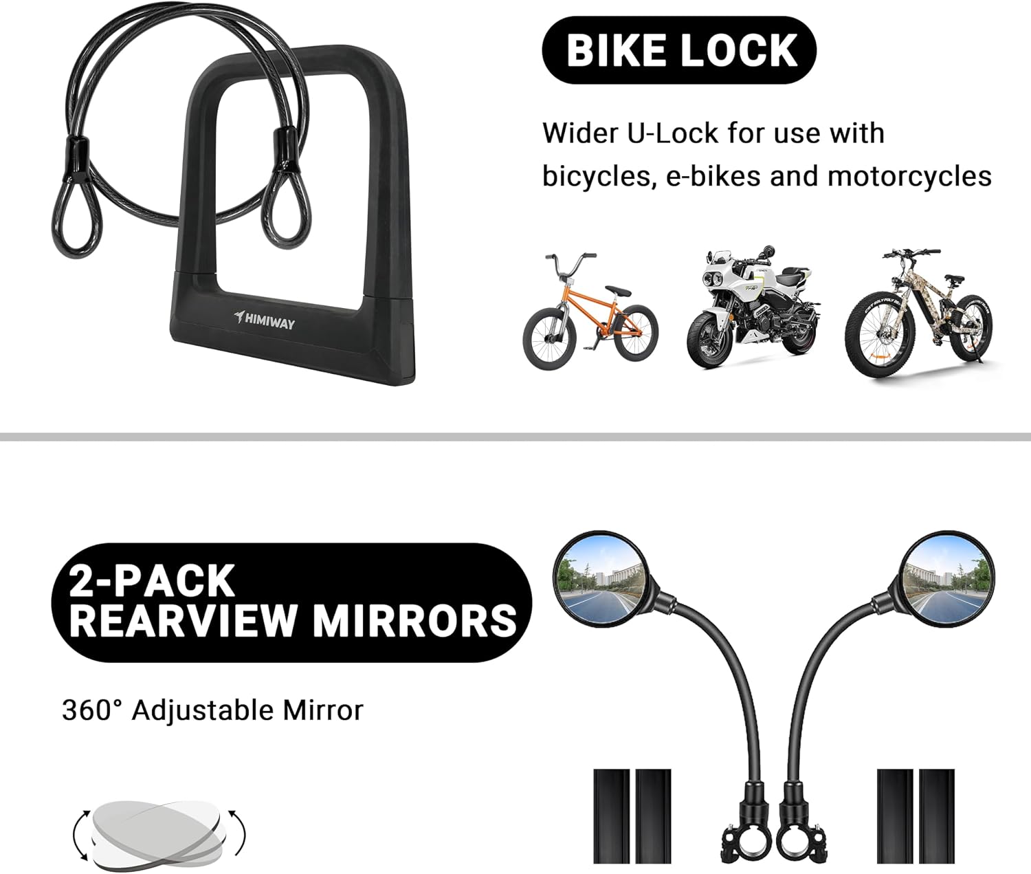 Himiway 12 in 1 Bicycle Accessories Gift Pack Include Bike Lock/Bag/Phone Holder/Speaker/Water Bottle Holder/Pump/Headlight/Taillight with Alarm/Cover/Basket/Spoke Light/Mirrors